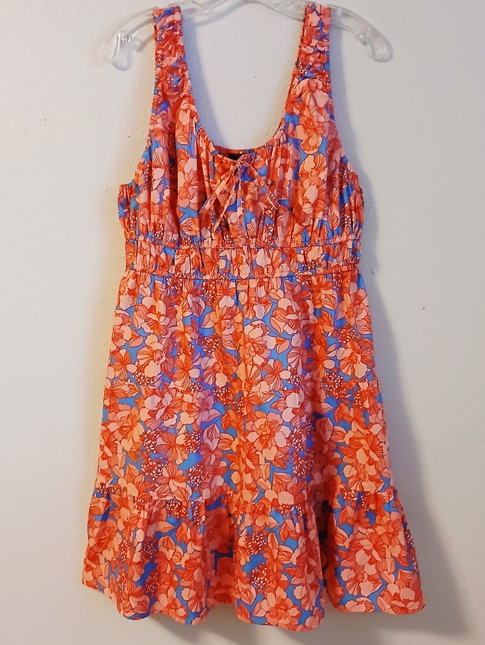 Gap Ruffle Hem Blue Floral Mini Dress Suze Large Smocked Bodice
